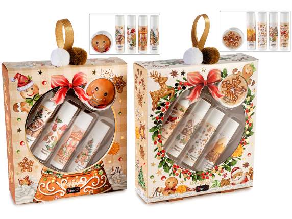 Coffret cadeau contenant 4 baumes à lèvres (4 g) et 1 gommag