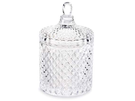 Bocal alimentaire en verre transparent travaillé