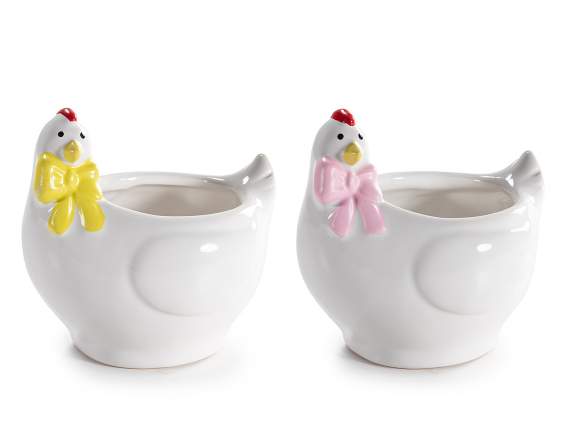 Pot en céramique en forme de poule avec un nœud