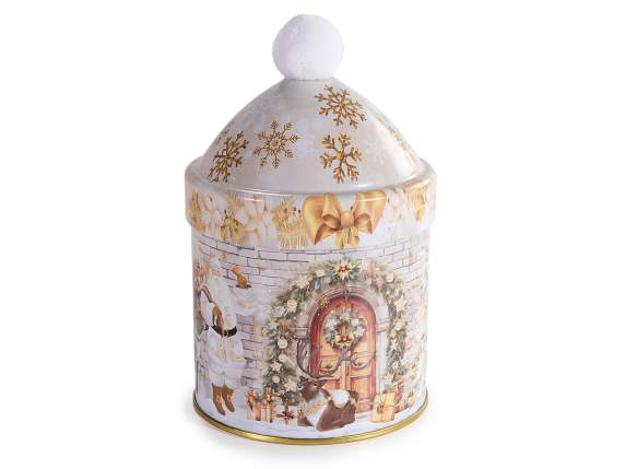 Pot en métal avec imprimé de Noël et pompons
