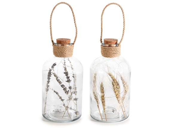 Bocal en verre avec fleurs séchées et lumière LED blanc