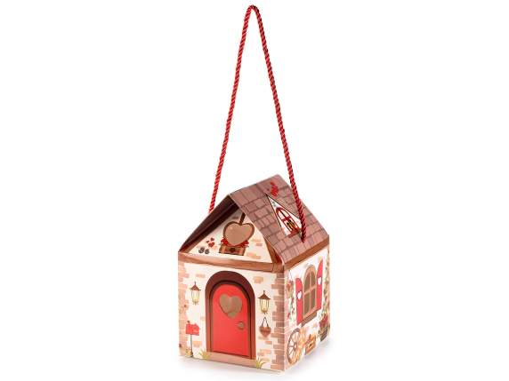 Boîte en papier en forme de maison avec fenêtres et poignée