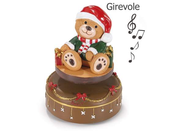 Boîte à musique rotative en résine avec ours de Noël