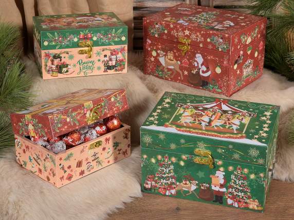 Lot de 2 boîtes de Noël en bois doublé, boîte à musique