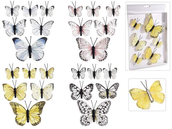 Coffret de 6 papillons assortis peints à la main avec clip