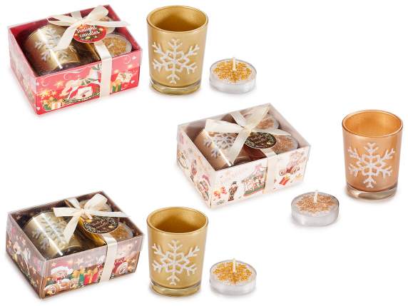 Coffret cadeau photophore en verre et 2 bougies chauffe-plat