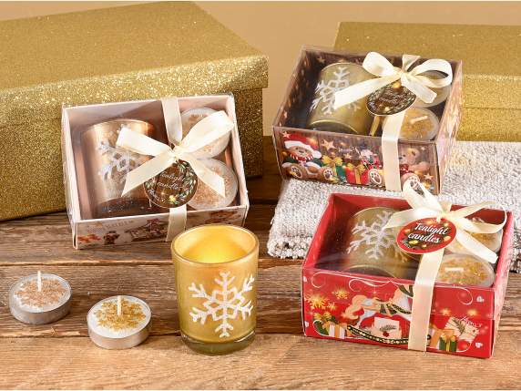 Coffret cadeau photophore en verre et 2 bougies chauffe-plat