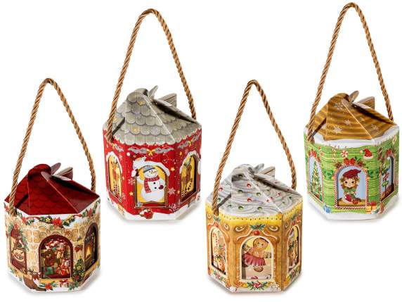Boîte en papier pour carrousel de Noël avec poignée dorée