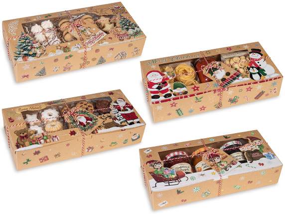 Boîte de Noël en papier kraft avec fenêtre, cordon et tag