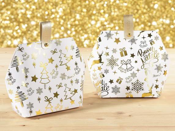 Boîte en papier imprimé de Noël avec poignée dorée