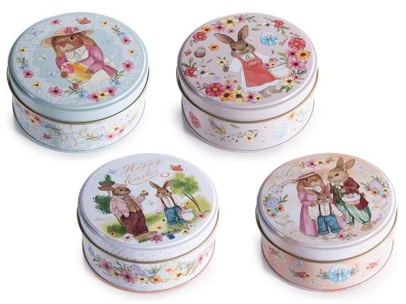 Boîte ronde en métal avec motif de Pâques