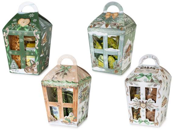 Boîte en carton en forme de lanterne avec fenêtres poignée
