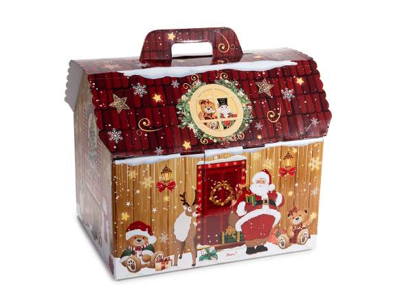 Boîte en carton avec poignée en forme de maison de Noël