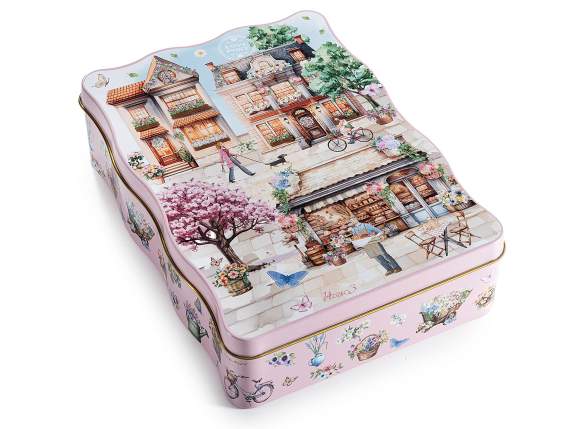 Boîte en métal alimentaire fantaisie printemps bords ondulés