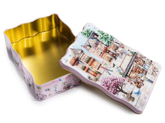 Boîte en métal alimentaire fantaisie printemps bords ondulés