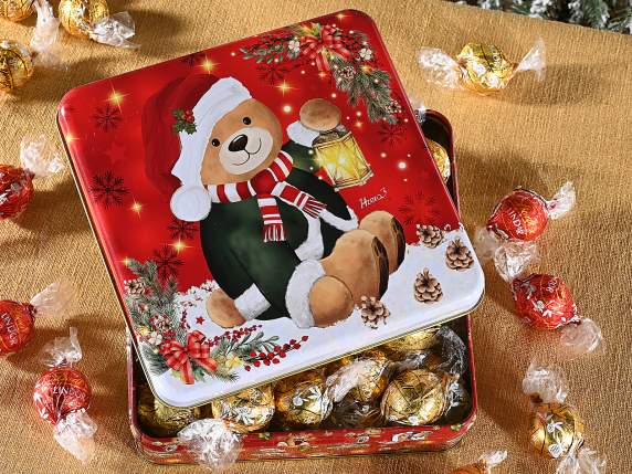 Boîte carrée en métal avec imprimé de Noël