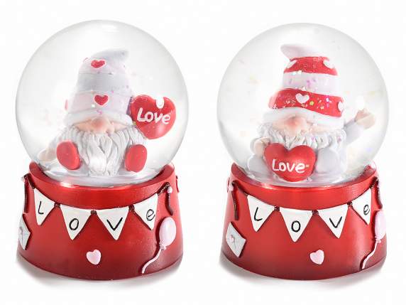 Bola de nieve de cristal con gnomos enamorados y base de res