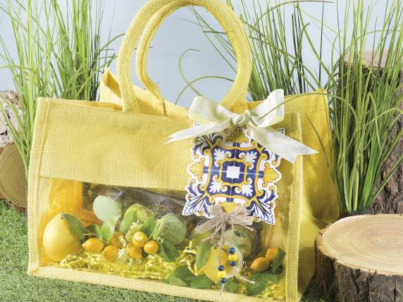 Bolsa de yute con ventana y asas de cuerda
