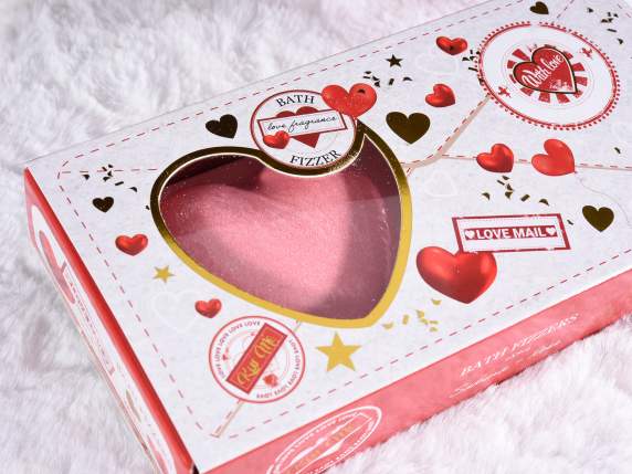 Coffret cadeau contenant 2 bombes de bain en forme de cœur,