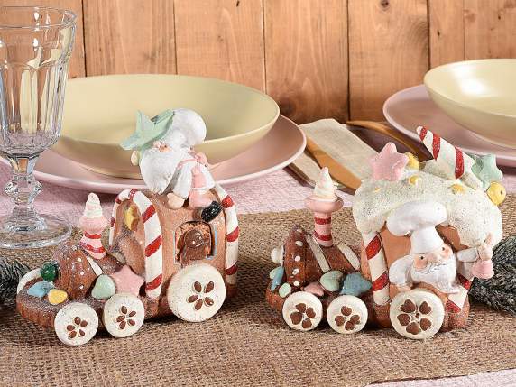 Tren de Craciun din rasina cu dulciuri si gnomi in relief