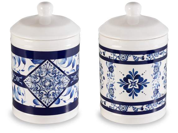 Borcan alimentar din ceramică de maiolica albastră
