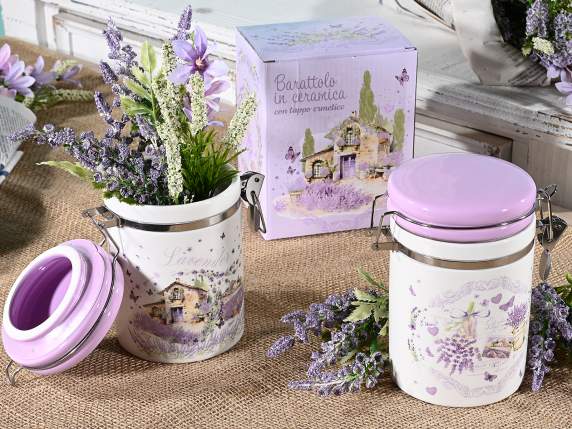 Borcan alimentar din ceramică cu imprimeu lavandă