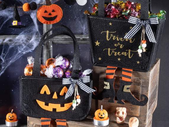 Borsetta di Halloween gambelunghe in panno con manici