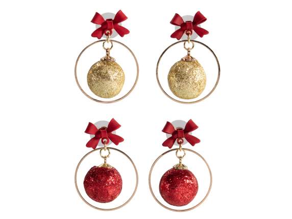 Paire de boucles doreilles en métal avec boule et nœud avec