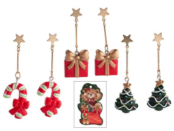 Paire de boucles doreilles en métal avec décorations Noël