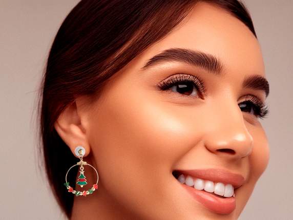Paire de boucles doreilles pendantes en métal de Noël