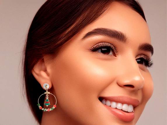 Paire de boucles doreilles pendantes de Noël en métal avec