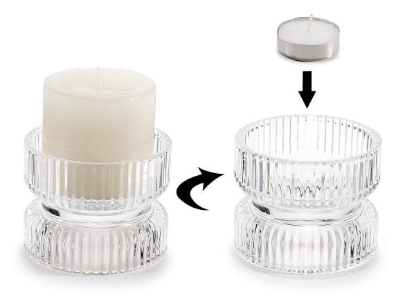Bougeoir moleté à double usage en verre transparent
