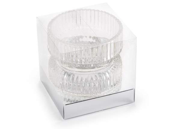 Bougeoir moleté à double usage en verre transparent