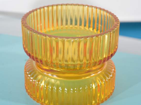 Bougeoir en verre coloré moleté à double usage