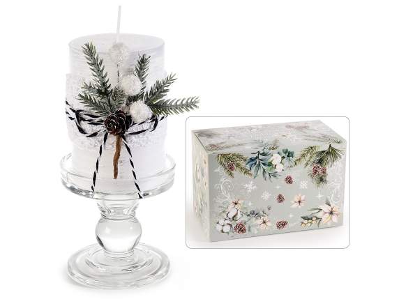 Bougie avec bougeoir en verre et décoration de sapin de Noël