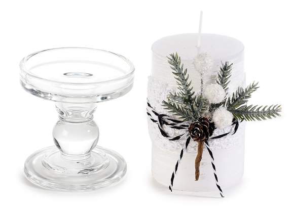 Bougie avec bougeoir en verre et décoration de sapin de Noël
