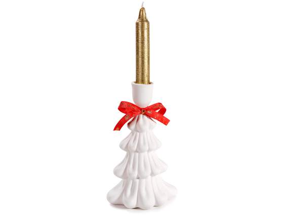 Lot de 3 bougeoirs arbre en porcelaine mate avec nœud