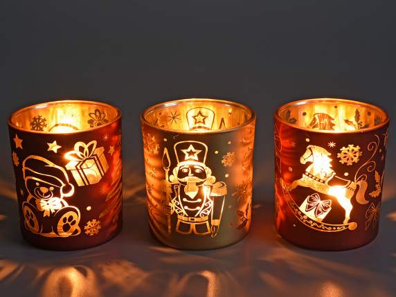 Bougeoir de Noël en verre décoré