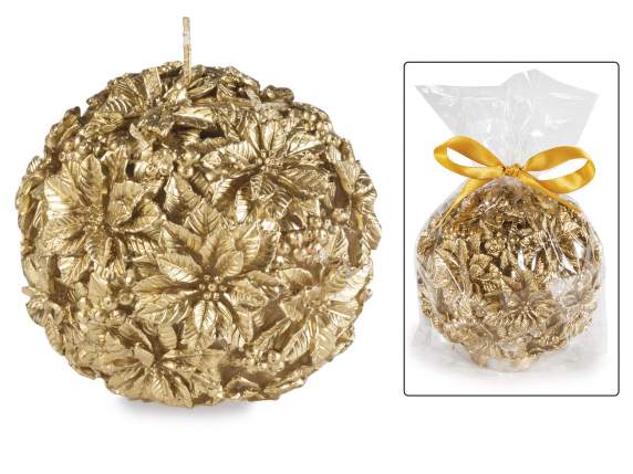 Bougie boule dorée avec décorations florales de Noël