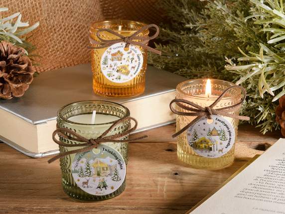 Bougie parfumée dans un pot en verre avec un nœud