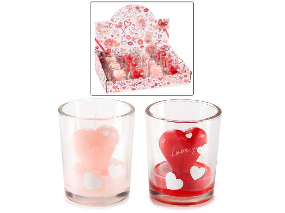 Bougie en forme de cœur dans pot en verre avec inscription
