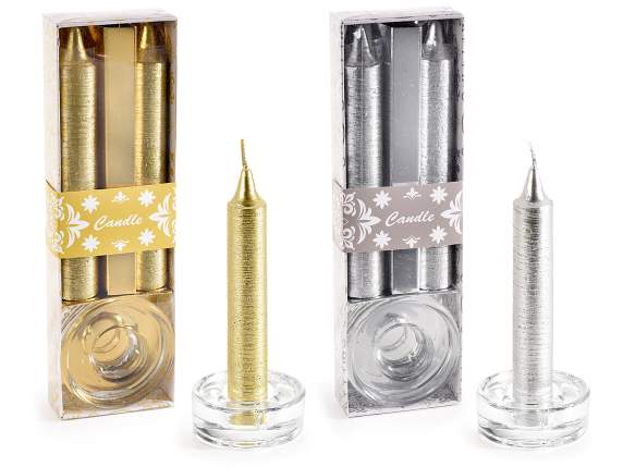 Coffret cadeau de 2 bougies avec bougeoir en verre
