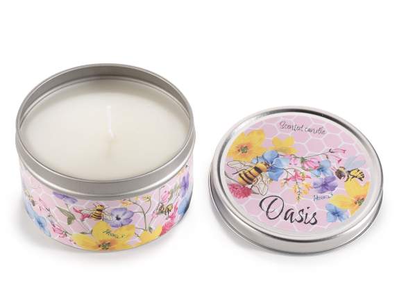 Bougie parfumée dans une boîte ronde en métal fleurs