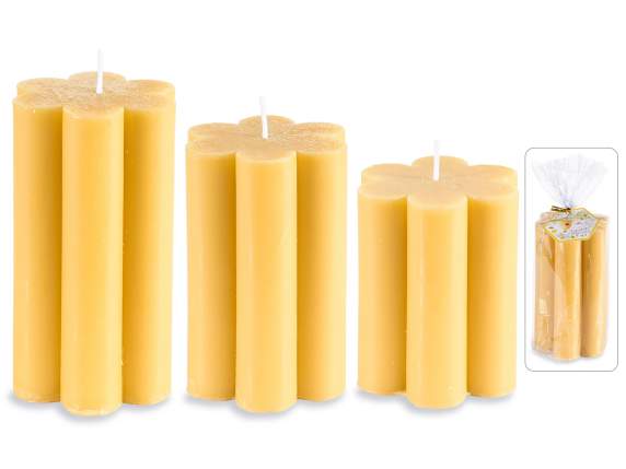 Lot de 3 bougies en cire dabeille en forme de fleur
