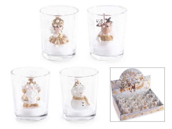Bougie dans un pot en verre décoré dun personnage de Noël