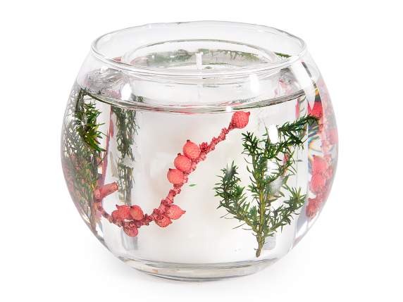 Bougie parfumée dans un pot en verre avec gel et décorations