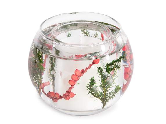 Bougie parfumée dans un pot en verre avec gel et décorations