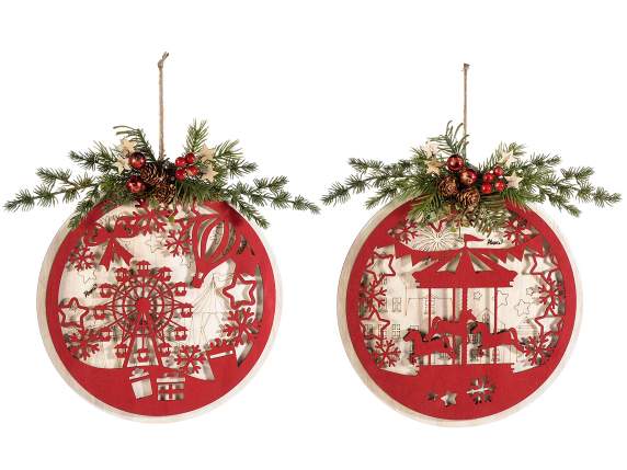 Tableau de Noël en bois avec lumières LED à suspendre