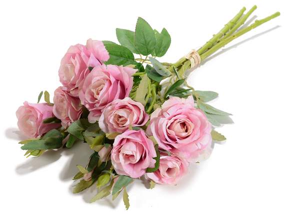 Bouquet de 8 roses artificielles en tissu