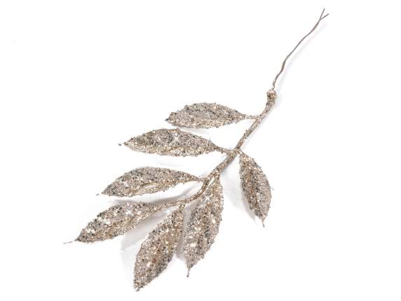 Bouquet de 6 branches de feuilles pailletées bronze